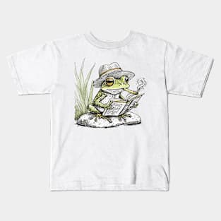 Cool frog with cigar, reading Kids T-Shirt